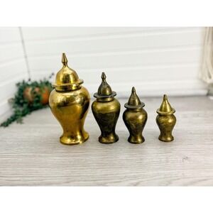 Vintage Brass Ginger Jar Set: Mid-Century Modern Urns, Made in India